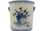 Vintage Handmade Rowe Pottery Works 1 Gal Crock Blueberry Basket Salt Glaze 1996
