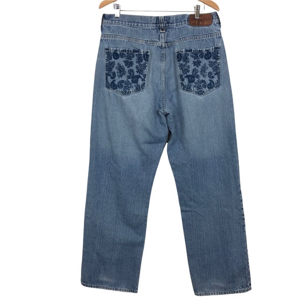 Vintage Phat Farm Men's Baggy Jeans Sz 34 X 33 Hip Hop Wide Leg Embroidered Pockets Actual Size 36W 32 Inseam