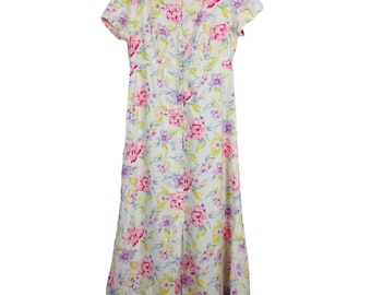 Vestido midi vintage de mezcla de lino de Liz Claiborne: estilo cottagecore floral, talla 4