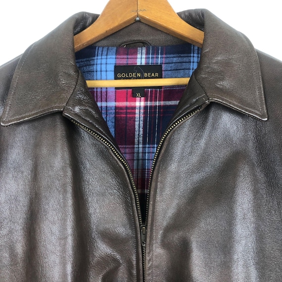 Vintage Golden Bear Men's Genuine Leather Jacket XL Brown Full Zip
