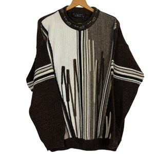 Vintage Protege Collection 3D Knit Pullover Sweater XL Textured Stripes Neutral USA