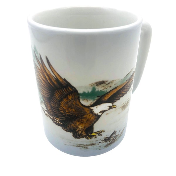 Vintage Otagiri Eagle Fishing Lake Tea Coffee Cup Mug signed Judy Matthews