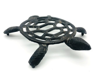 Vintage Cast Iron Turtle Trivet Taiwan Black Heavy