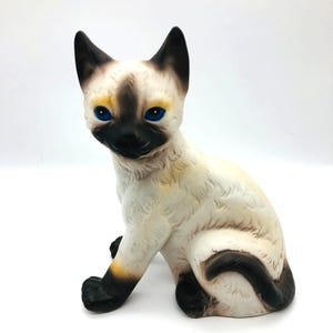 Vintage 70s Musical Ceramic Siamese Cat Figurine &quot;Memory&quot; MSR Imports Taiwan