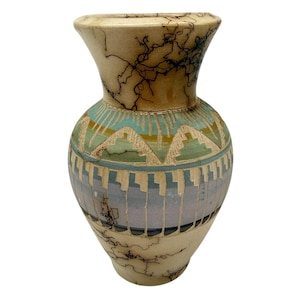 Vtg Navajo Handmade Horse Hair Pottery Vase Geri Vail Carved Mountains 5 In