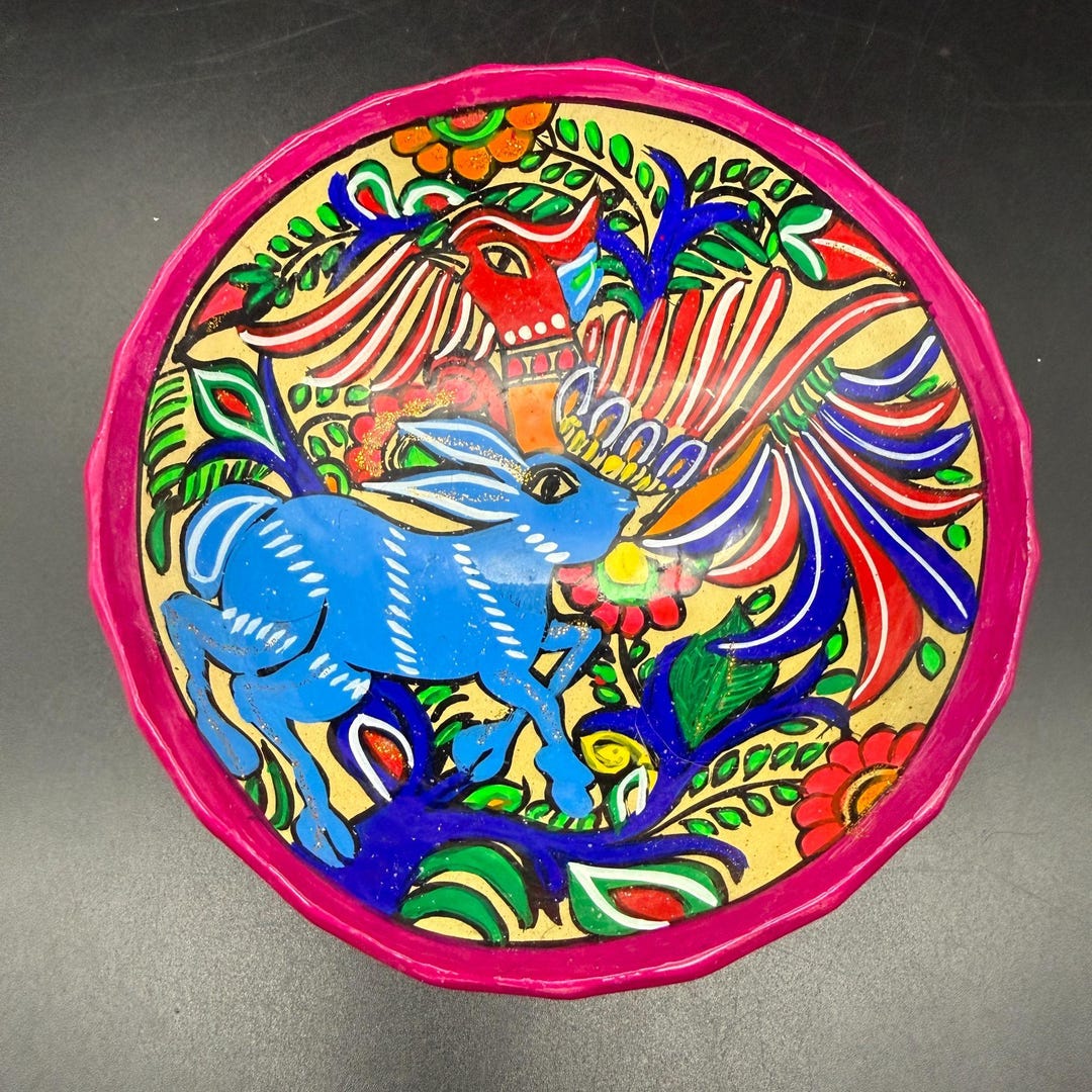 Mexican Talavera Hand Painted Terracotta Footed Bowl Rabbit Pheasant ...