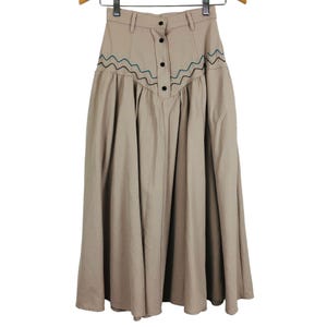 Vtg Roper Western Midi Skirt Sz 5/6 Fitted A-Line Embroidered High Waist Tan