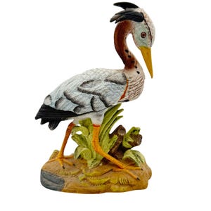 Vintage Porcelain Great Blue Heron Figurine 8&quot; Shore Bird Home Decor