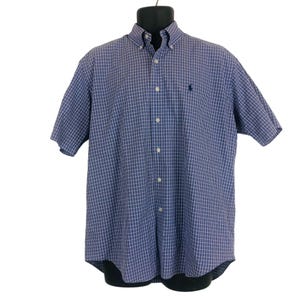 Vtg Ralph Lauren Blake Plaid Button-Down Shirt Size       Medium Short Sleeve Cotton Blue
