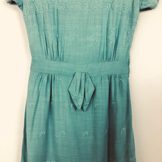 1940s 1950s Original Franklin Teal Blue Dress Emb… - image 6