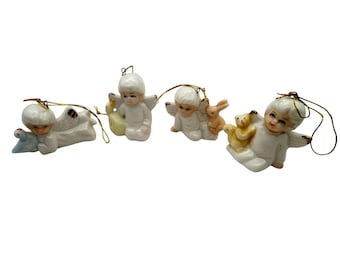 Christmas Around The World Angels Set 4 Porcelain Ornaments with Animals