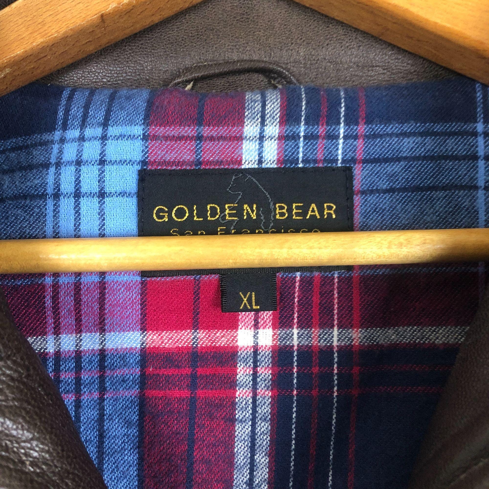 Vintage Golden Bear Men's Genuine Leather Jacket XL Brown Full Zip