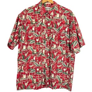 Vintage Hawaiian Shirt: Campia Moda Red Cotton Aloha Cocktail Print (Size Large)
