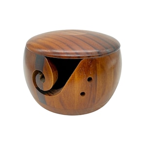Wooden Yarn Bowl with Lid Handmade Knitting Crochet Organizer Gift for Crafters