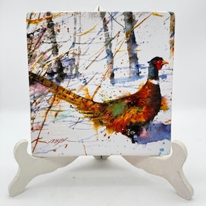 Big Sky Carvers Dean Crouser Pheasant Stoneware Dish Abstract Upland Game Bird