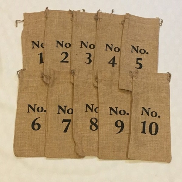 Burlap Wine Bags Numbered 1-10 Designer Burlap Bags