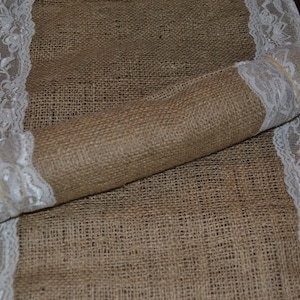Burlap and Lace Table Runners 12 inches wide 72 inches long