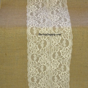 Burlap Lace Table Runner 14 inches wide 108 inches long (1014)