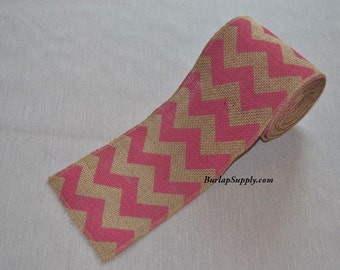 5.5" wide Pink Chevron Printed Burlap Ribbon 10 yards