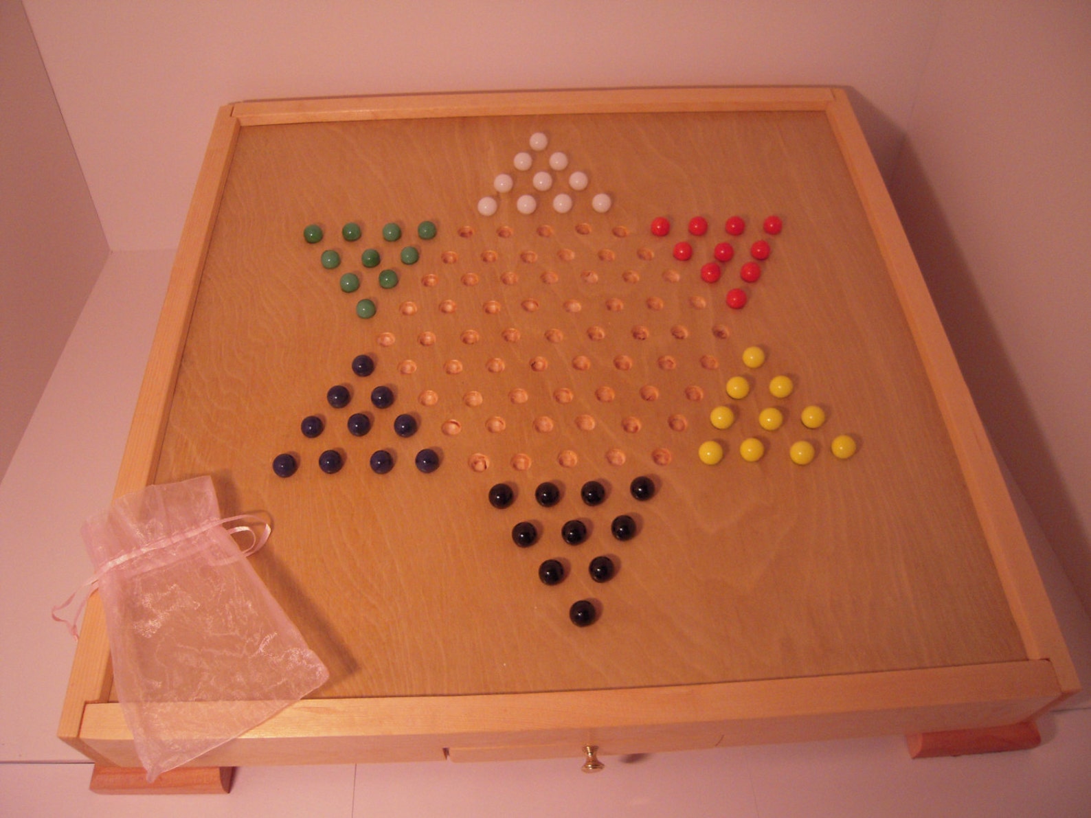 Beautiful Chinese Checker Game Board With Storage and 60 Glass Marbles