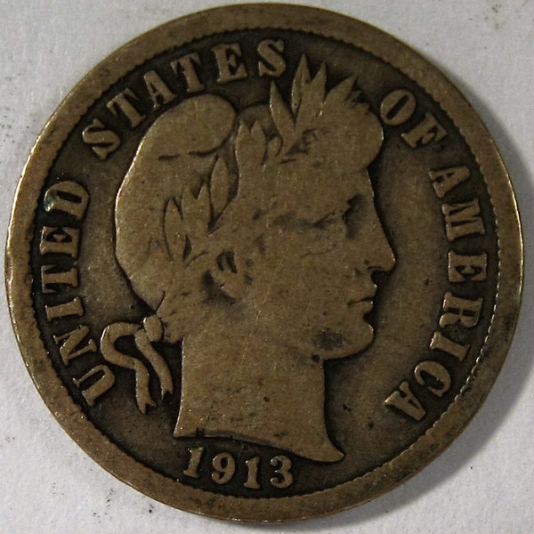 Silver Coin, Silver Dime, Silver 10 Cent Coin, 1913 Barber Dime, Old Coin, Collectible Silver Dime, Collectible Coin, Ten Cent Silver Coin