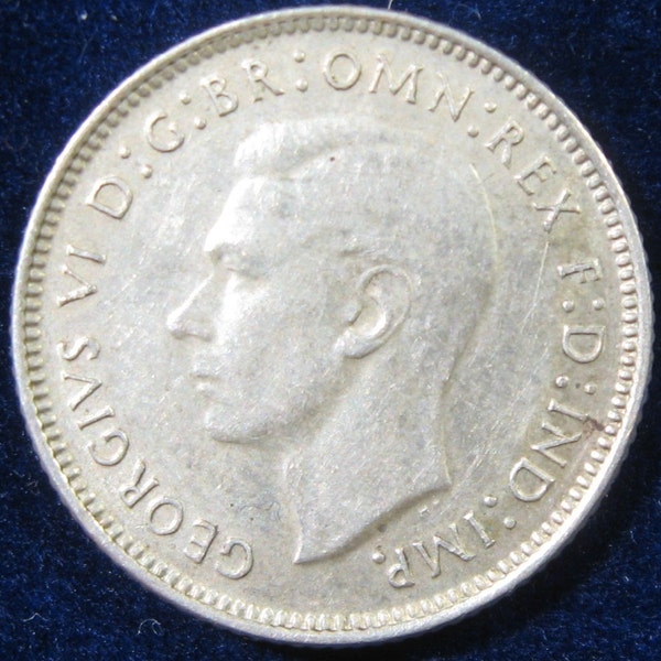 Lucky Silver SixPence Coin, 1942 Australian Coin, King George Sterling Silver Coin, Silver 6 Pence Lucky Coin, Wedding Lucky Coin, Six Pence