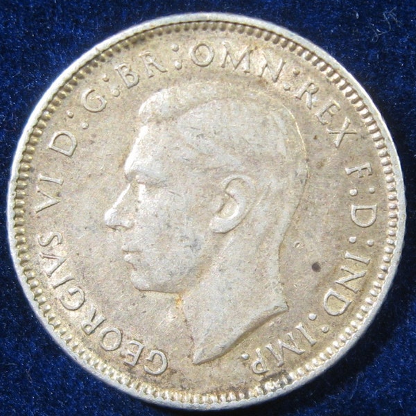 Lucky Silver SixPence Coin, 1942 Australian Coin, King George Sterling Silver Coin, Silver 6 Pence Lucky Coin, Wedding Lucky Coin, Six Pence