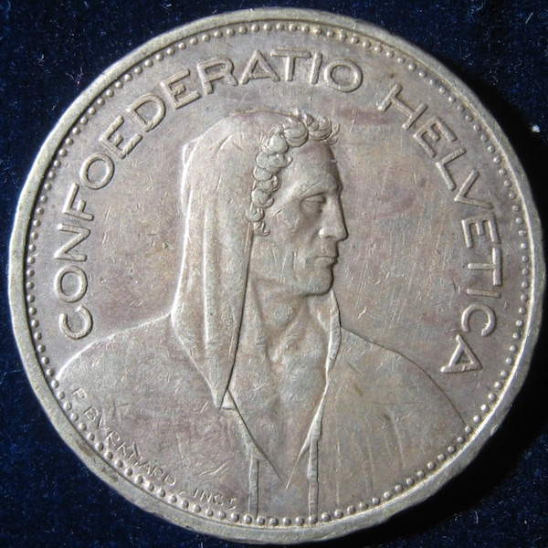1932 Swiss Silver Coin, Switzerland 5 Francs Silver Coin, Vintage Silver Coin, Collectable Silver COIN, Old Silver Five Francs Coin  KM# 40