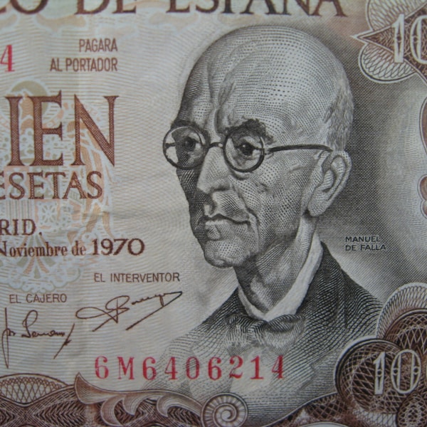 1970 Spain 100 Pesetas,Paper Money, Cien Pesetas, Banco De Espana, Bank of Spain, Vintage Banknote, Old Currency, Vintage Spanish Banknote