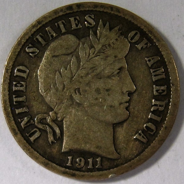 Silver Coin, Silver Dime, Silver 10 Cent Coin, 1911 Barber Dime, Old Coin, Collectible Silver Dime, Collectible Coin, Ten Cent Silver Coin