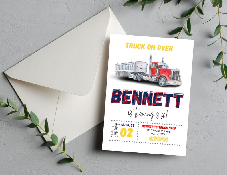 Truck Birthday Invitation Semi Truck Invite 18 Wheeler Invitation Birthday Invitation Semi Truck Trucking Invite Editable Birthday Invite image 5