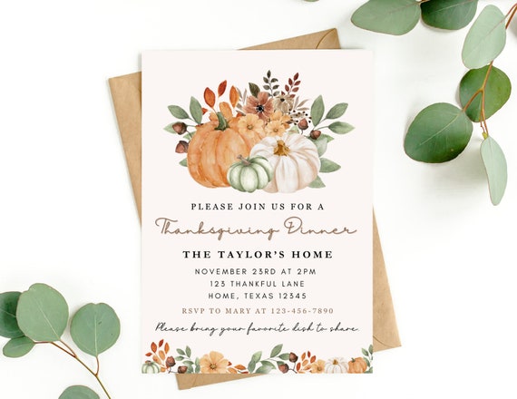 Thanksgiving Invite Dinner Invitation Thanksgiving Fall Dinner Invite Friendsgiving Invitation Editable Template Gather Together
