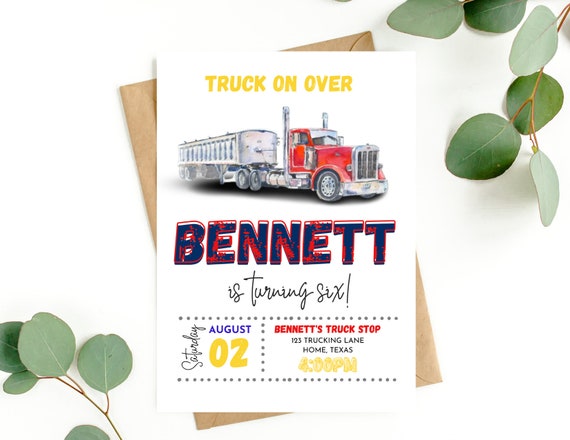 Truck Birthday Invitation Semi Truck Invite 18 Wheeler Invitation Birthday Invitation Semi Truck Trucking Invite Editable Birthday Invite