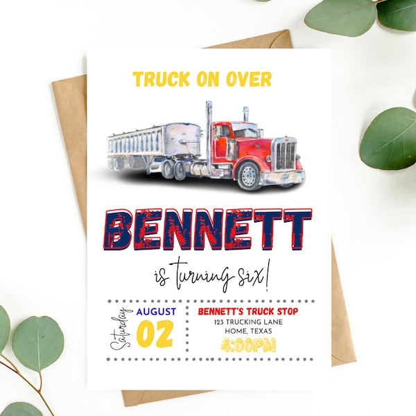 Truck Birthday Invitation Semi Truck Invite 18 Wheeler Invitation Birthday Invitation Semi Truck Trucking Invite Editable Birthday Invite