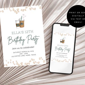 Faire-part d'anniversaire café pour Starbucks, modifiable Faire-part café pour amateur de café, faire-part d'anniversaire numérique modifiable