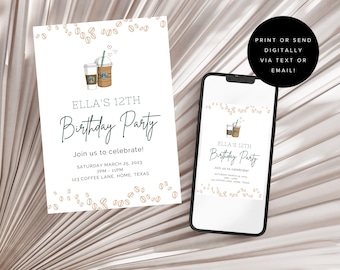 Faire-part d&#39;anniversaire café pour Starbucks, modifiable Faire-part café pour amateur de café, faire-part d&#39;anniversaire numérique modifiable