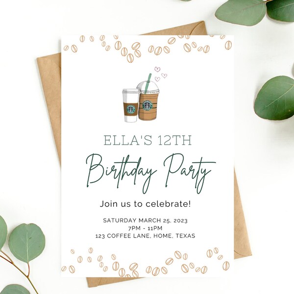 Coffee Birthday Invitation for Starbucks Birthday Invite Editable Coffee Invite for Coffee Lover Birthday Invitation Digital Editable