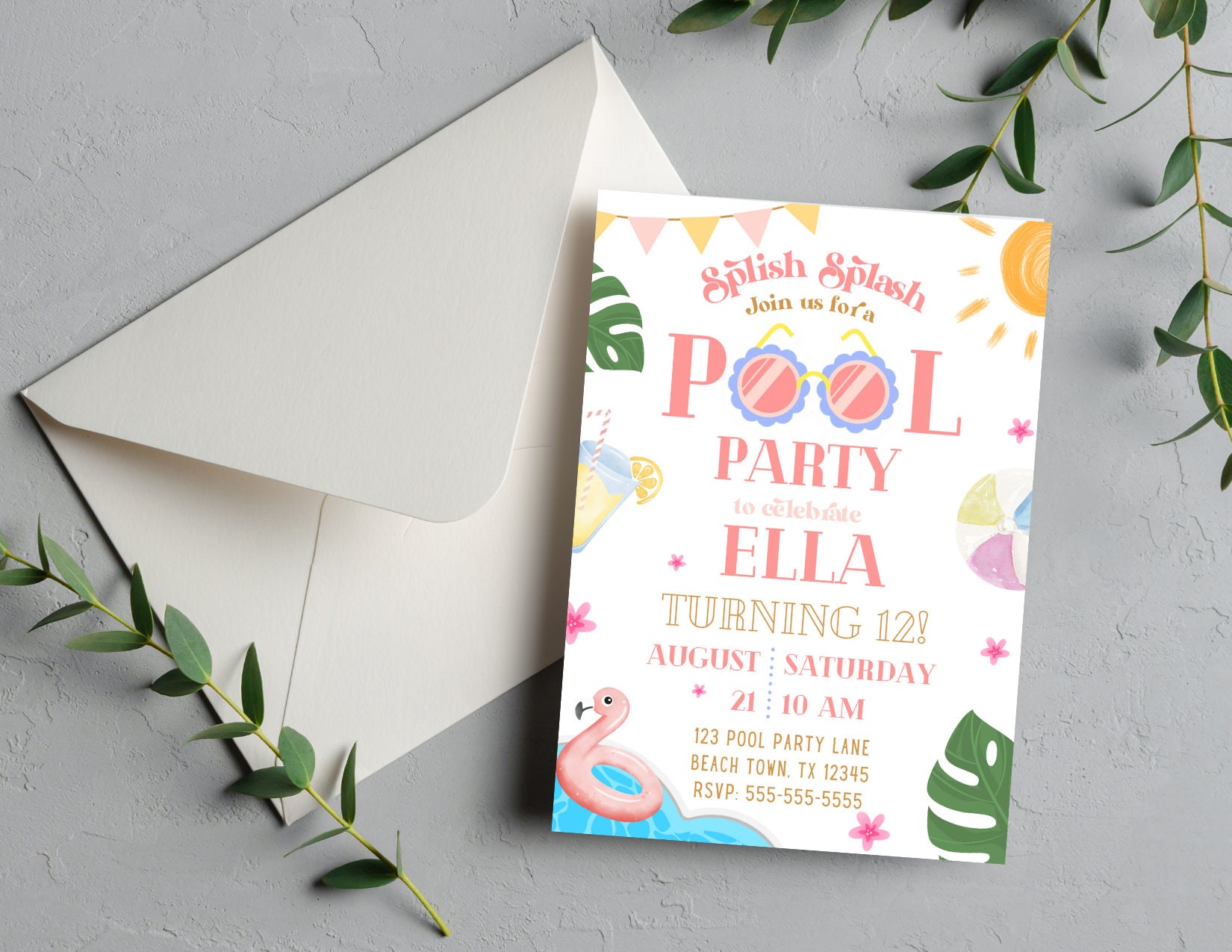 Pool Party Birthday Invitation for Girls Pool Party Invite Summer ...