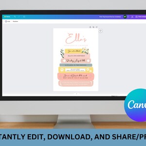 K&ouml;nnte beinhalten: Eine digitale Einladung zu einer 10. Geburtstagsfeier f&uuml;r ein M&auml;dchen namens Ella. Die Einladung ist mit einem Stapel bunter Bl&ouml;cke mit floralen Akzenten und dem Text "Ella's 10th Birthday", "Join us as we celebrate", "Ella's 10th Birthday", "Sunday, August 1st", "4 O'Clock in the Evening", "RSVP by July 15th", "Don't forget all the good", "times we've had together" gestaltet.