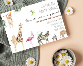 Faire-part d&#39;anniversaire animaux pour fête d&#39;animaux Invitation d&#39;anniversaire d&#39;animal numérique modifiable