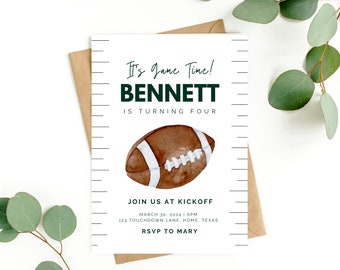 Faire-part d&#39;anniversaire de football pour garçons, invitation sportive, invitation modifiable sur le thème du football