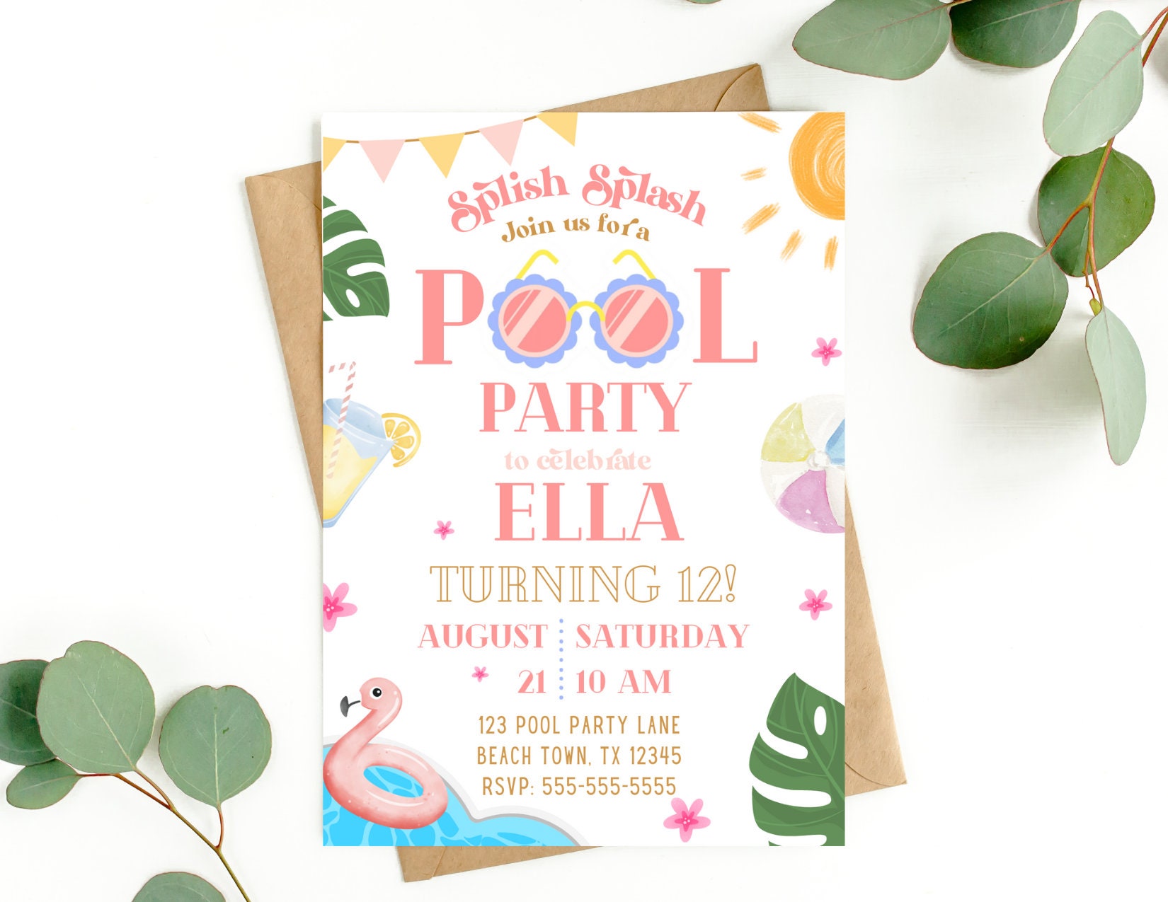 Pool Party Birthday Invitation for Girls Pool Party Invite Summer ...