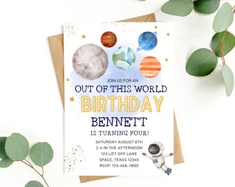 Space Birthday Invitation with Planets Birthday Invite Editable Space Outer Space Birthday Invite Editable Digital Invitation Planet