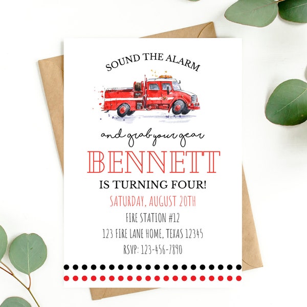 Firetruck Birthday Invitation for Boys Birthday Invite Editable Fire Truck Invitation Party at Firehouse Fire Station Birthday Invitation