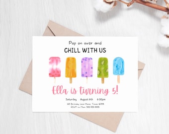 Popsicle Party Invitation - Editable Digital Invite Template Pool Party Birthday