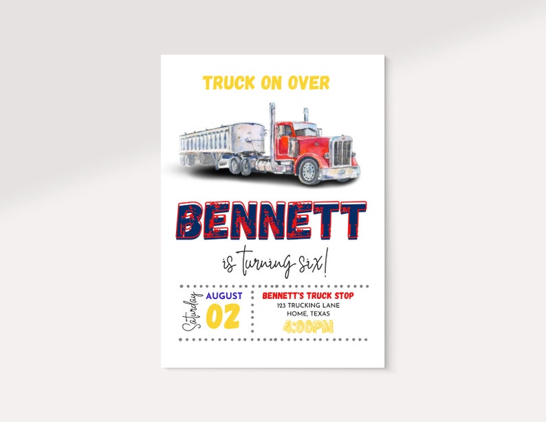 Truck Birthday Invitation Semi Truck Invite 18 Wheeler Invitation Birthday Invitation Semi Truck Trucking Invite Editable Birthday Invite image 2