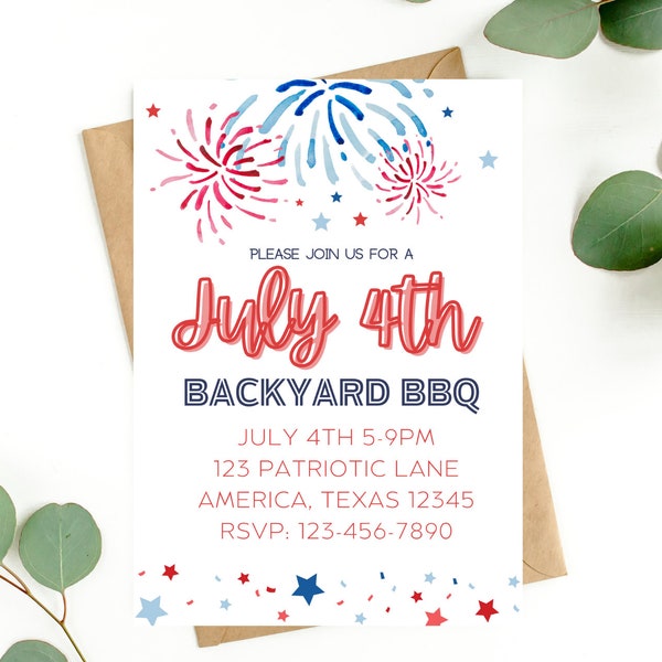 July Fourth Invitation for BBQ Invite July 4th Invite BBQ Editable Fourth of July Invitation Digital
