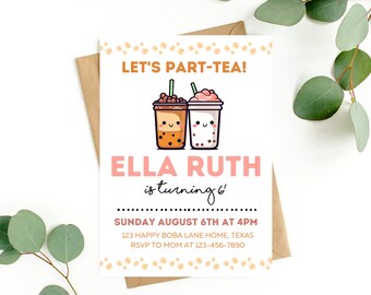 Boba Birthday Invitation Boba Tea Party Invitation for Boba Tea Lover Boba Part-tea Invite Girls Birthday Invitation Girl Editable Birthday