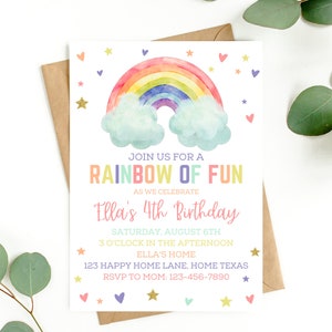 Rainbow Birthday Party Invitation – Editable Canva Template | Digital Download | Instant Access