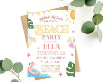 Beach Birthday Invite for Beach Party Editable Beach Invitation Beach Invite Girls Birthday Invite